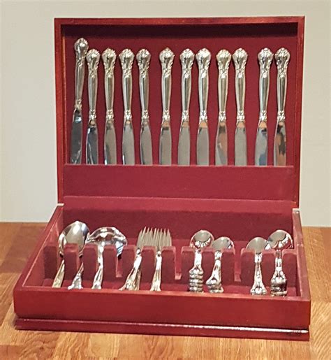 stainless steel silverware set in wooden box|vintage wooden silverware box.